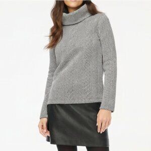 J. Crew Factory Women's M Black White Herringbone Funnelneck Pullover Sweater